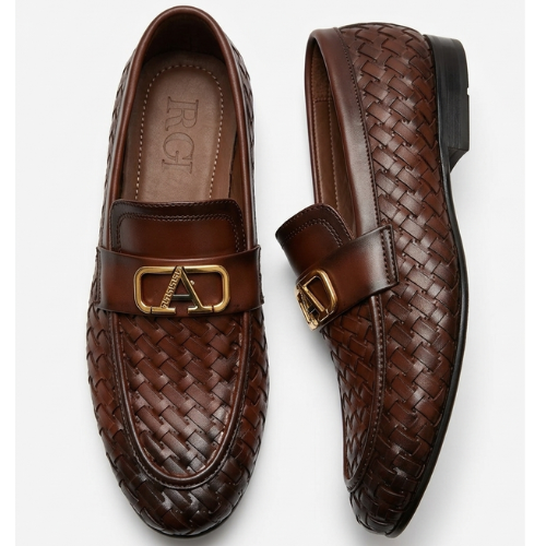 Men’s Handcrafted Loafers with Gold Buckle – Elegant & Comfortable